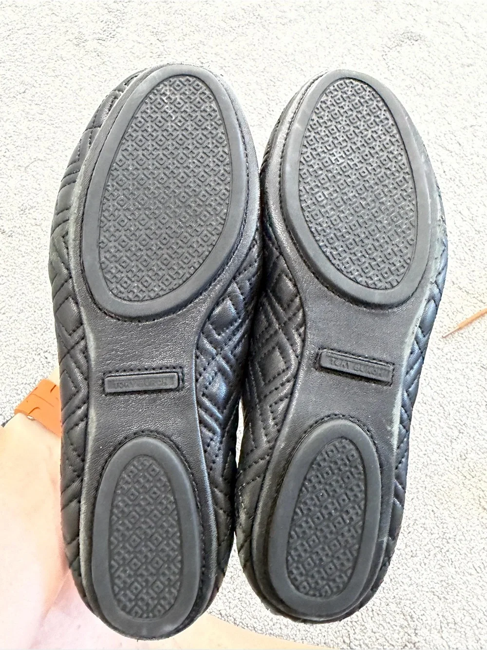 Tory Burch Black Quilted Leather Ballet Flats with Gold Logo Emblem